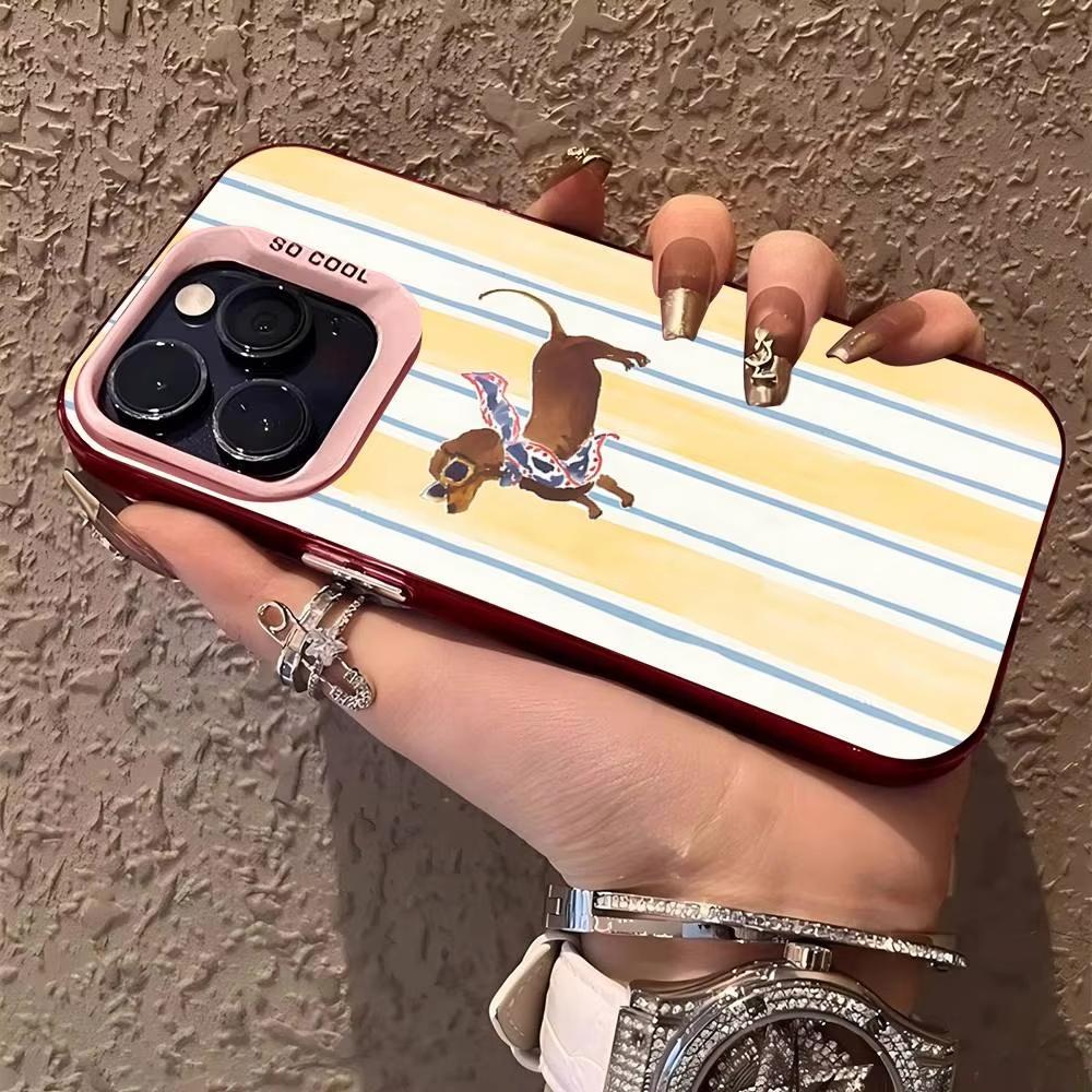 Dachshund Black Stripe Desigh Phone Case For iPhone 17 16 15 14 Plus 11 12 13 Pro Max X XR 17 Air 16E Electroplate Matte Cover