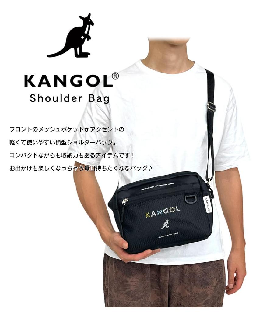 KANGOL Square Shoulder Bag, Crossbody Bag, KGSA-BG00261 (BLACKWHITE)