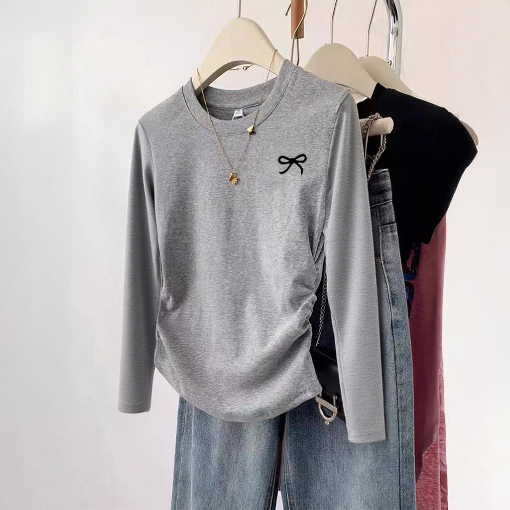 European American Simple Vacation Solid Color Long-sleeved Sweater T-shirt Women's Clothing 2025 Autumn Winter