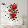 Easy Application Flower Wall Decor Red Rose Sticker, Watercolor Floral Peel and Stick Decal for Creative Soft Decoration Gifts Living Room Bedroom,