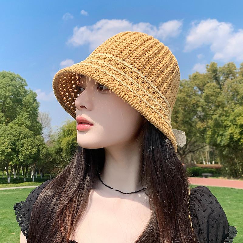 Summer Breathable Straw Hat With Wide Brim And Mesh Design For Beach And Sun Protection