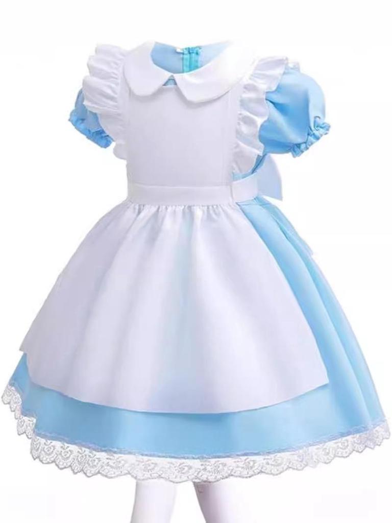 Alice In Wonderland Blue & White Maid Costume with Headband - Girls' Birthday Princess Dress