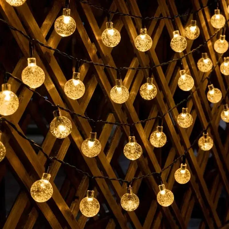 Solar Crystal Globe LED String Lights, 8 Modes IP65 Waterproof Fairy Garland, Solar Christmas Light for Garden Party Outdoor Decor