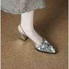 Fashion Sequin Baotou Sandals Women's Summer Outside Wear New French Temperament Pointed Toe Fashion Chunky High Heel Single Shoes