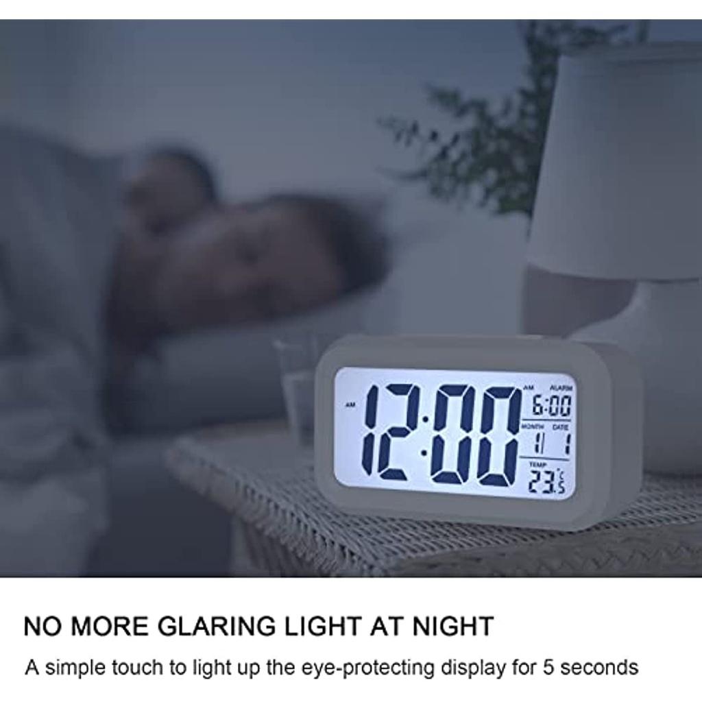 Batterie-Digitalwecker mit breiter LED-Anzeige und Temperatur, helle Nacht, Schlummerfunktion, System 12/24 Stunden, Datum, Kalender, für Schlafzimmer-Nachttisch