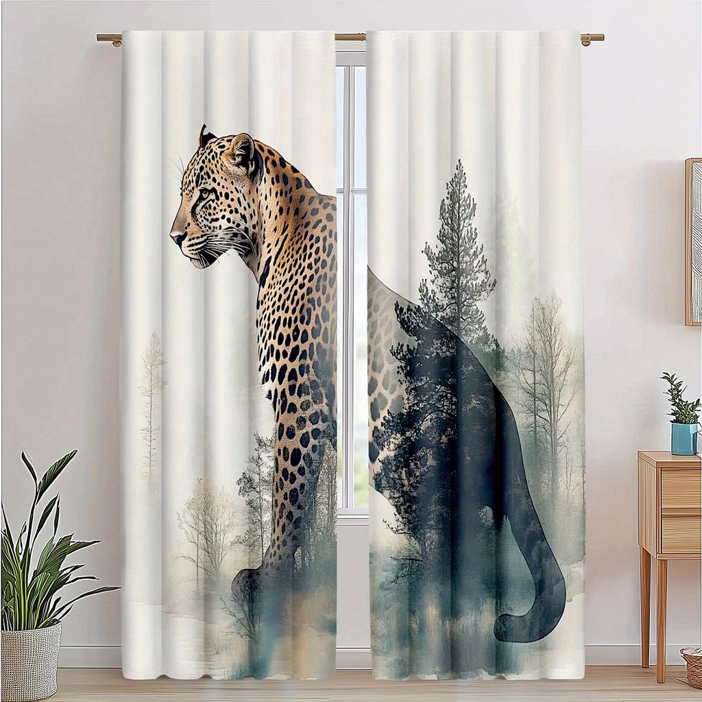 Vintage Cheetah Leopard Print Curtains Africa Wildlife Tropical Jungle Design Semi Transparent Polyester Drapes Li Set Of 2 Made