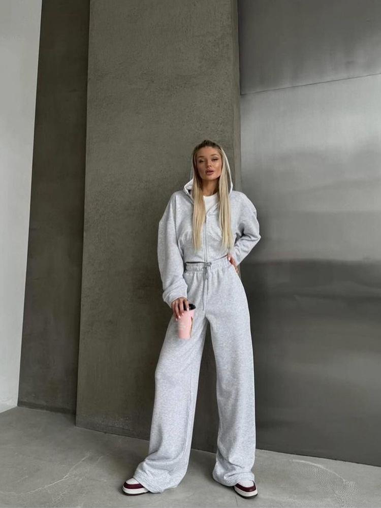 Women's Casual Solid Color Hoodie & Lace-up Pants Two-Piece Set