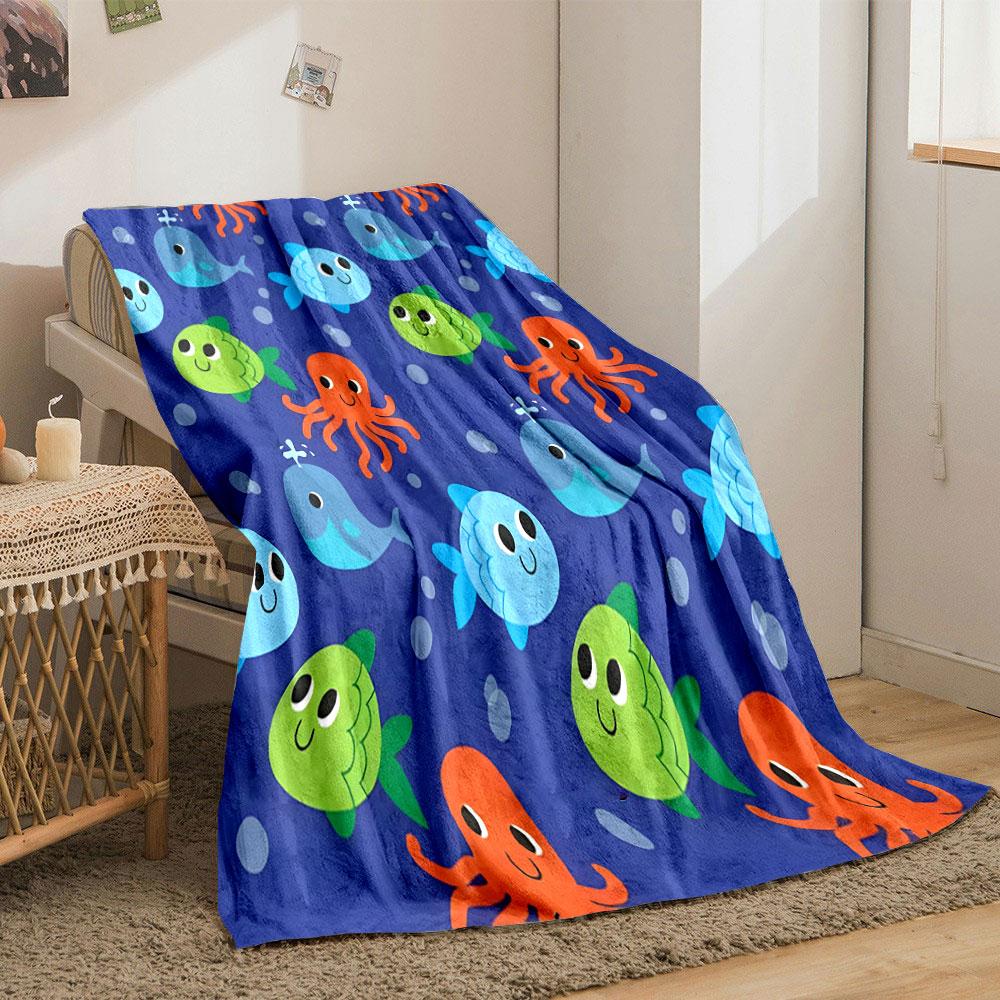 Cute Sea Creatures Pattern print blanket soft and cozy perfect for the living room bed sofa or a nap,gift