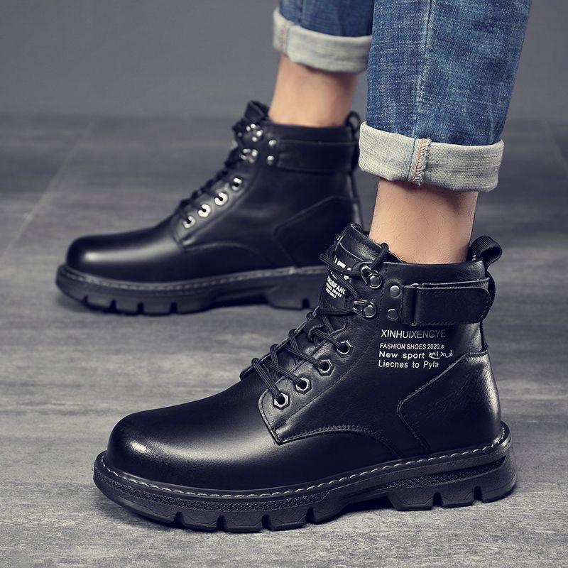 Men's Shoes Winter Velvet High-top Martin Boots Men's Korean Version Versatile Thickened Warm Cotton Shoes Platform Casual Short Boots Leather Boots