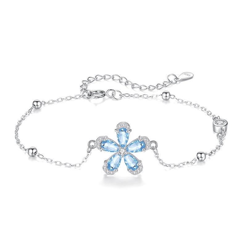 Summer Cherry Blossom Crystal Stone Jewelry S925 Sterling Silver Bracelet Natural Crystal