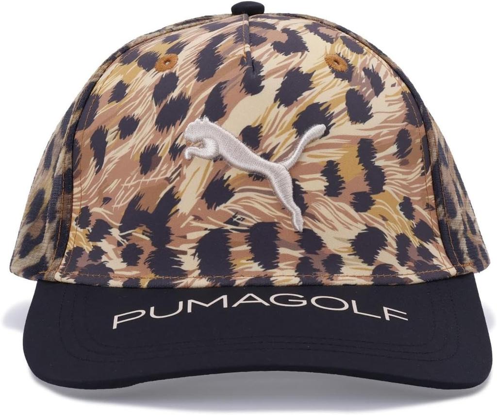 Puma GOLF Free Graphic Mesh Cap - Leopard Print - Caramel Latte - One Size - Adjustable Snapback