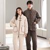 Antistatic padded couple pajamas women's winter three-layer thickened fleece padded jacket men's coral fleece warm loungewear