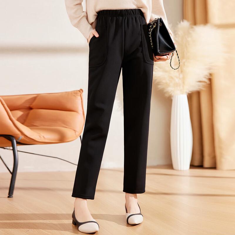 Paosite Fleece-lined Winter Elastic Waist Pants for Mid-aged Women