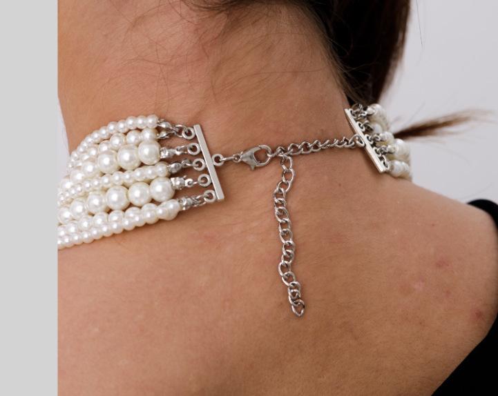 Fashion Exaggerated Eight-layer Imitation Pearl Necklace French Multi-layer Stacked Collarbone Chain Retro Versatile Round Bead Chain Jewelry Women