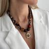 SHIXIN Vintage Leopard Print Velvet Acrylic Beads Choker Necklace Women New Trendy Hollow Irregular Geometric Pendant Necklace
