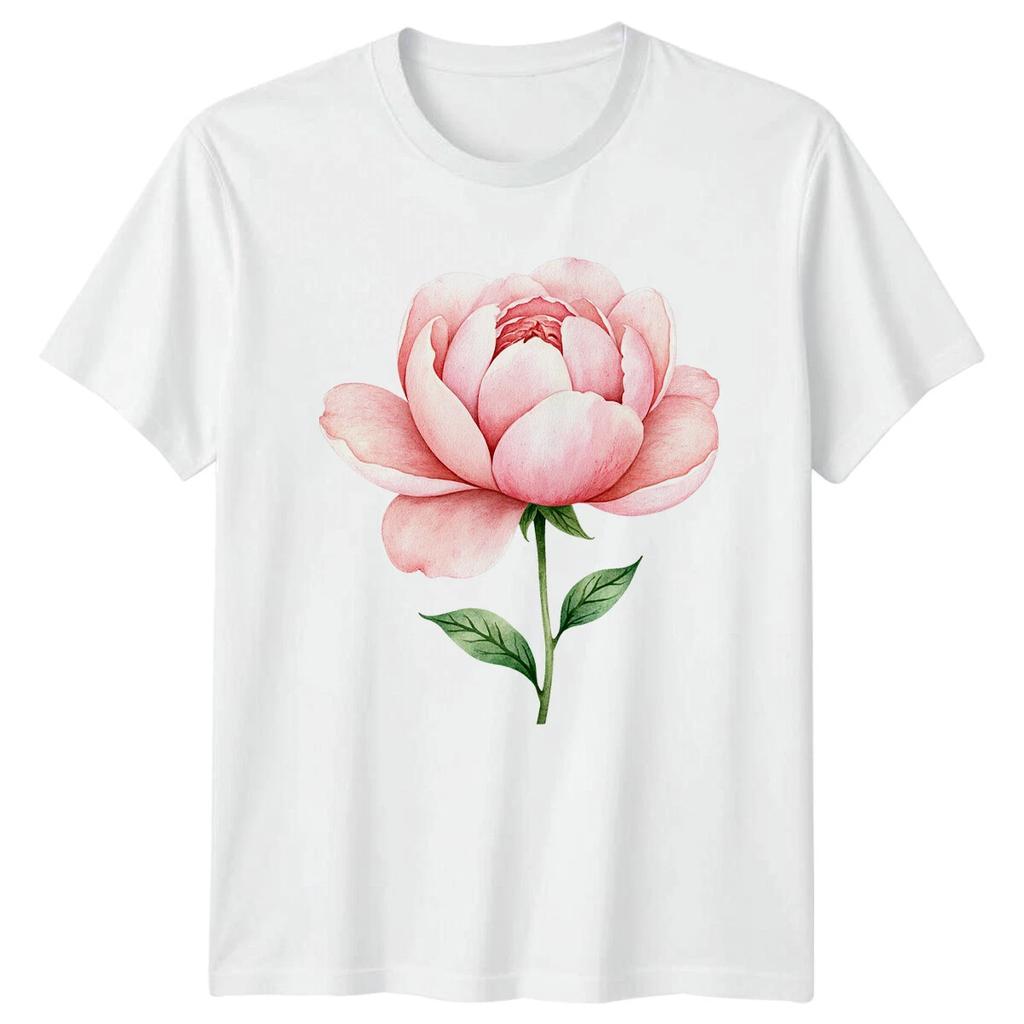 Pink Peony Flower Watercolor Floral Mens T Shirt Womens Tee Graphic Unisex Top