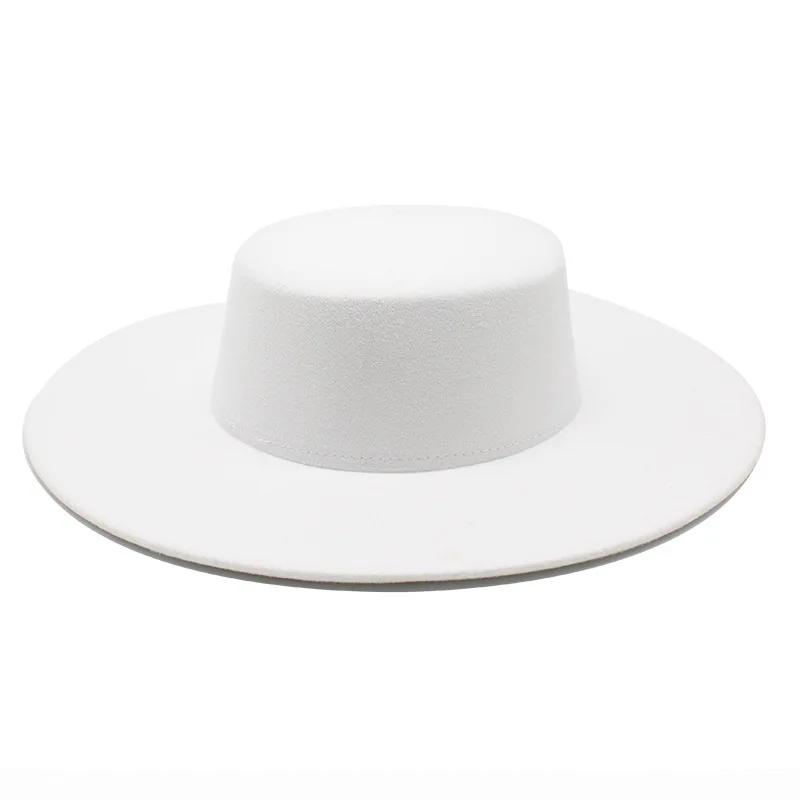 Französischer Damenhut Großer Breiter Rand 10CM Fedora Hut Winterwolle Derby Hochzeit Jazzhüte Flache Krone Filzhut