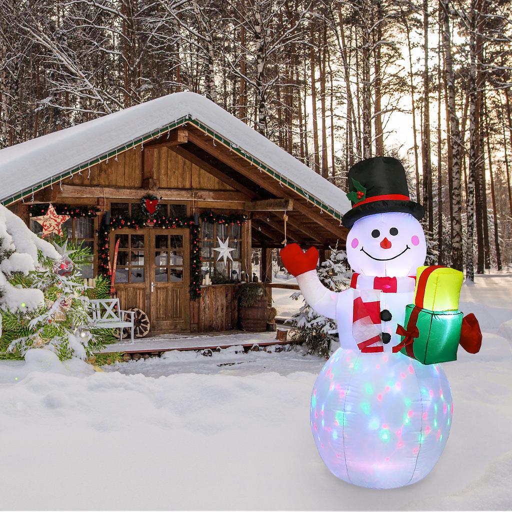 5FT jule gummibåt Snømannformet LED roterende fargede lys Blow Up Xmas oppblåsbare rekvisitter