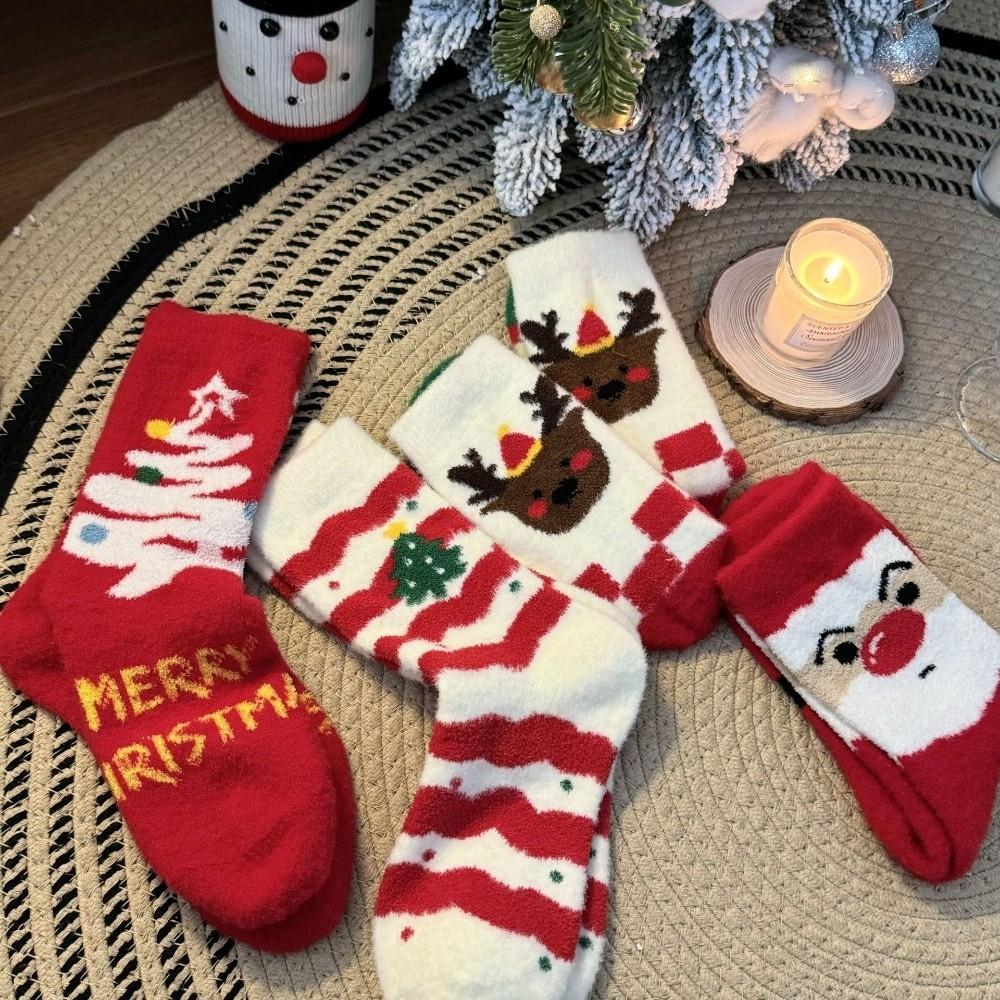 Christmas Tree Christmas Thick Thermal Socks X-mas Elk Santa Claus Thickened Floor Socks Mid-calf Sleeping Slipper Socks Winter