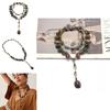 Bohemian Style Long Metal Necklace With Gem Accents For Women Summer Wear