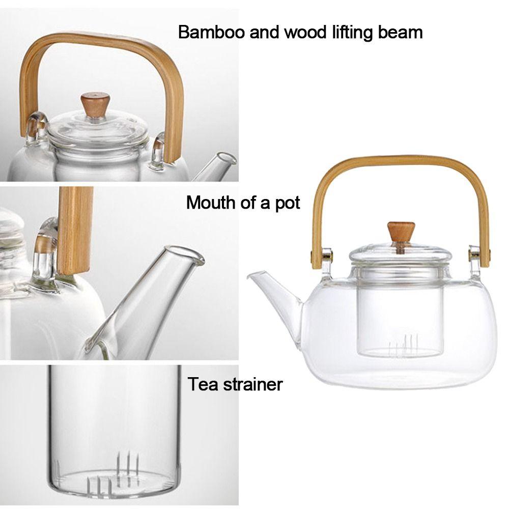 1000ml Glass Teapot Wood Handle Tea Maker New Boiling teapot Home Office
