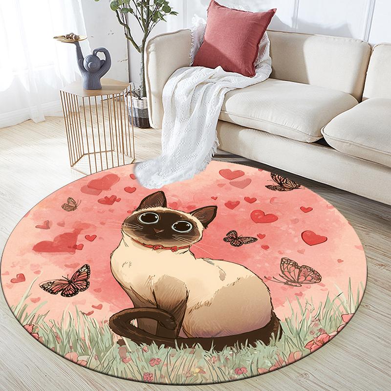 Pink Siamese Cat pattern round rug,Carpet Rug for Living Room Bedroom  Playroom ,Non-slip Floor Mat,Holiday Gifts and Birthday Gifts.