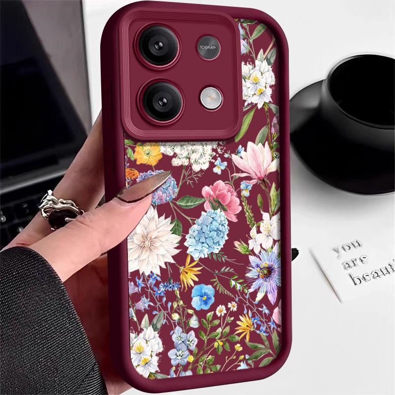 

Чехол с цветочным узором гортензии для Xiaomi Poco X6 X5 13t 11t Pro Redmi Note 13 12 11 10 Pro противоударный силиконовый мягкий защитный чехол для линз Xiaomi 14T Pro вино красного