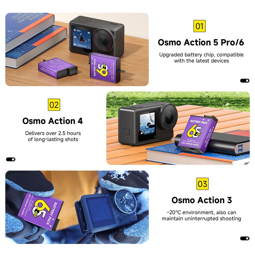 PALO For DJI Action 6/5/4/For DJI Osmo 360 Replacement Battery for DJI Osmo Action 4/3 Camera Battery Accessories