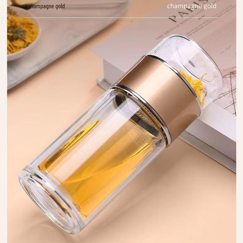 Women's Portable Tea Brewing Cup with Tea-Water Separation - Glass Tea Ceremony Gift, Office Mug with Printable Logo