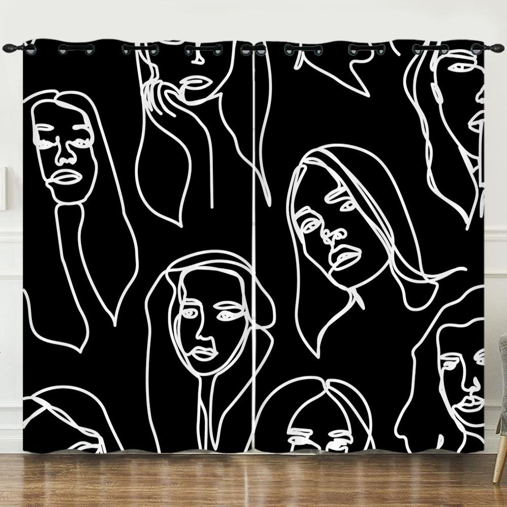 

Шторы Черно-белые Простые Ветровые шторы Шторы с цифровой печатью Блэкаут Без пробивки Спальня Гостиная 97cm*114cm*2