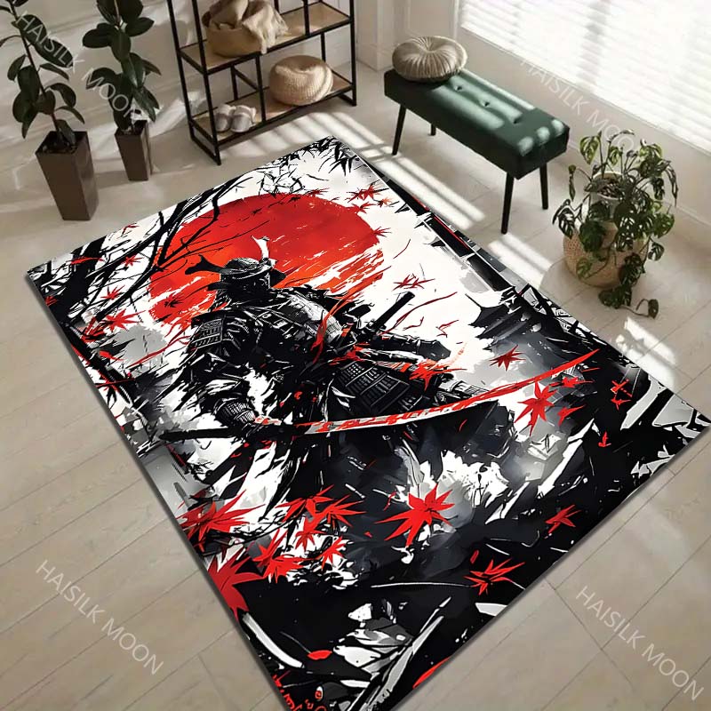 Samurai red sun maple armor Print Carpet Rug for Living Room Bedroom Sofa Doormat Home Decor Non-slip Floor Mat