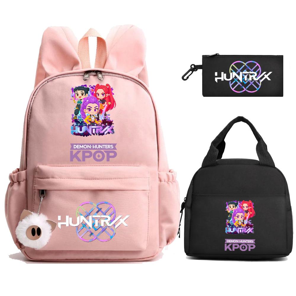 3 st/set Kpop Demon Hunters Tryckt Ryggsäck med Matlåda Pennfodral för Tonåring Flicka Pojke Tillbaka till Skolan Skolväska Stor Kapacitet Resväska