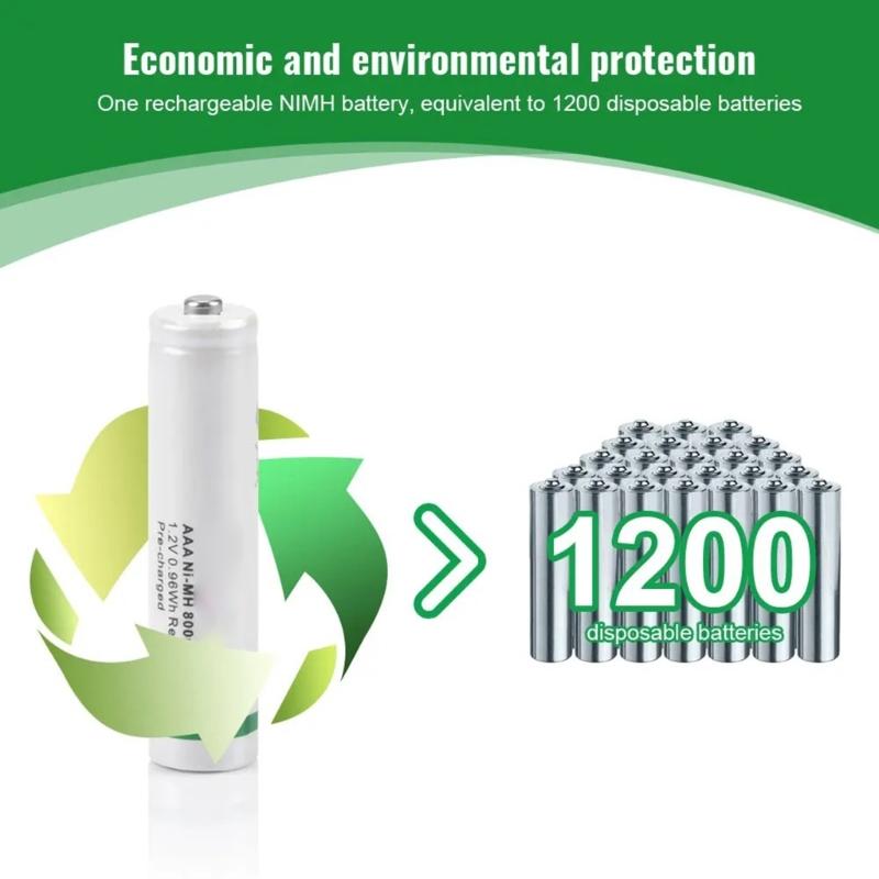 3A NiMH Rechargeable Batteries 1.2V 800mAh 1000 Cycles With Storage Case Low SelfDischarge