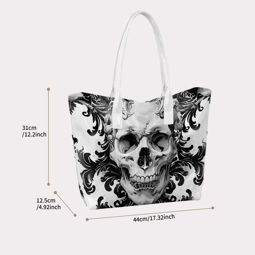 Gothic Skull Print Tote Bag Trendy Shoulder Handbag for Daily Use