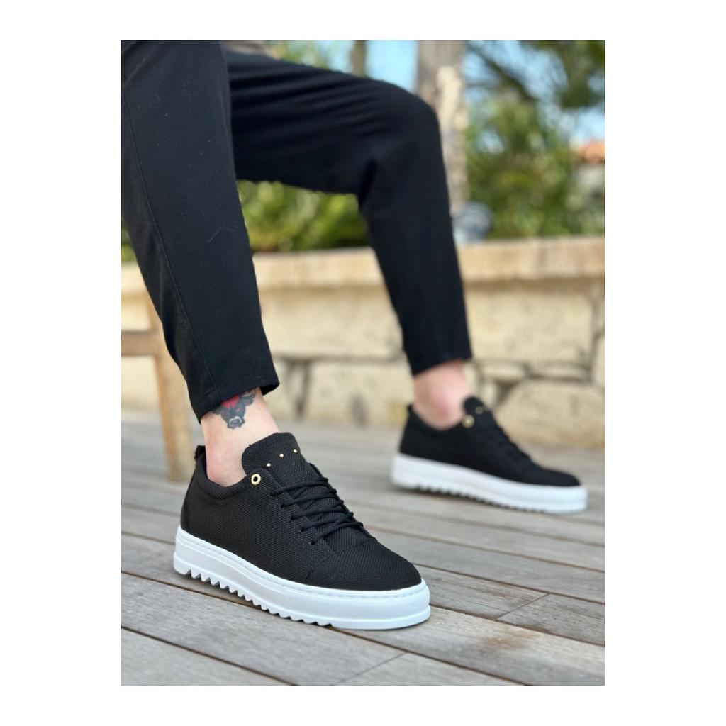 Ba0152 Lace-up High Sole Black Linen Men's Shoes