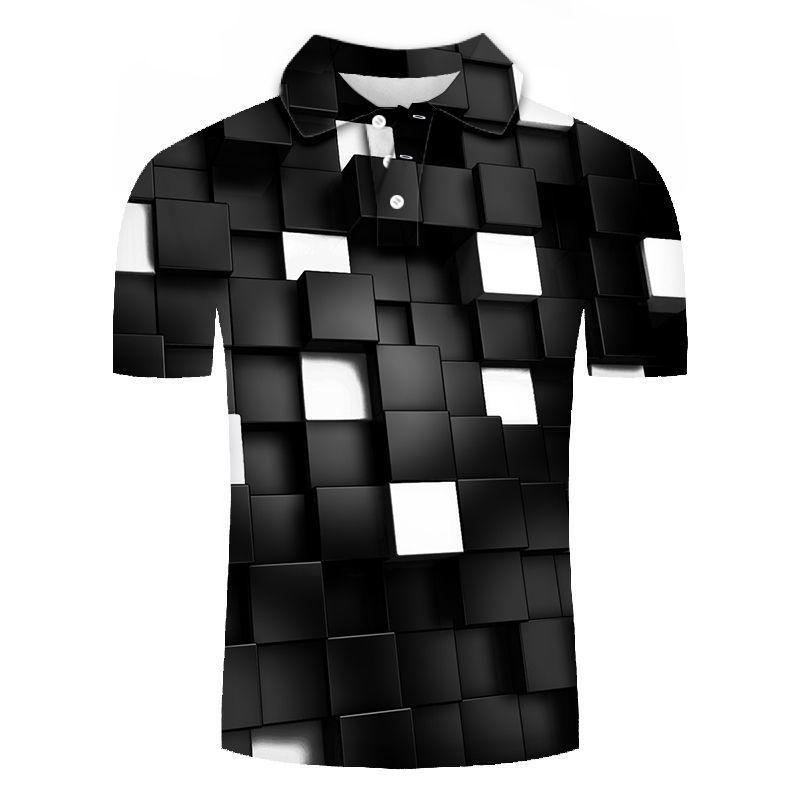 Trendy Short-sleeve Polo Shirt with Stylish Geometric Pattern, Perfect for Casual Daily Wear.