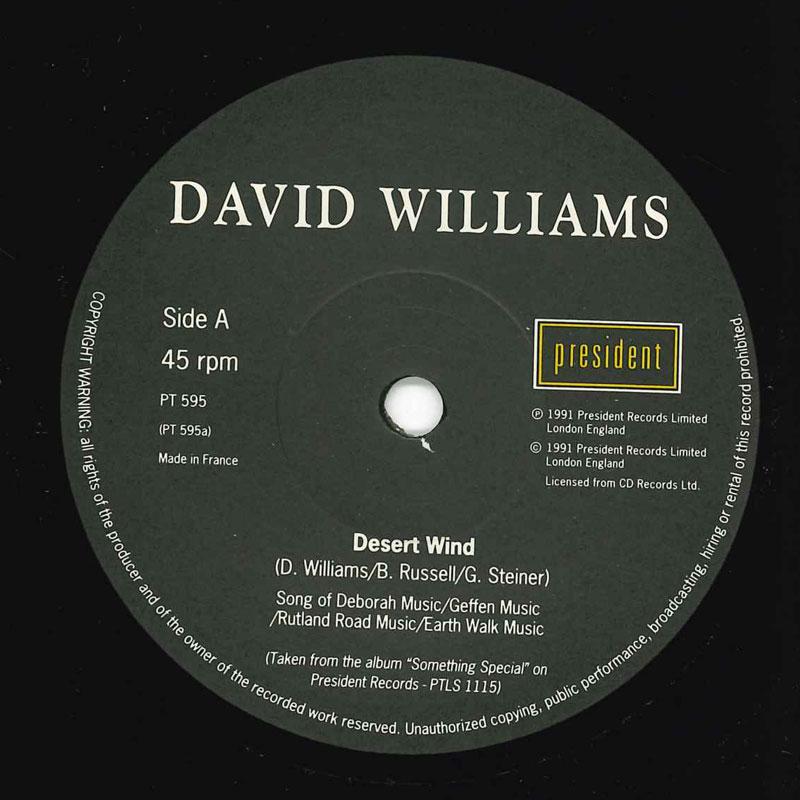 

7inch Record DAVID WILLIAMS - Desert Wind PT595 President Recor 1991 UK Soul/Funk Used