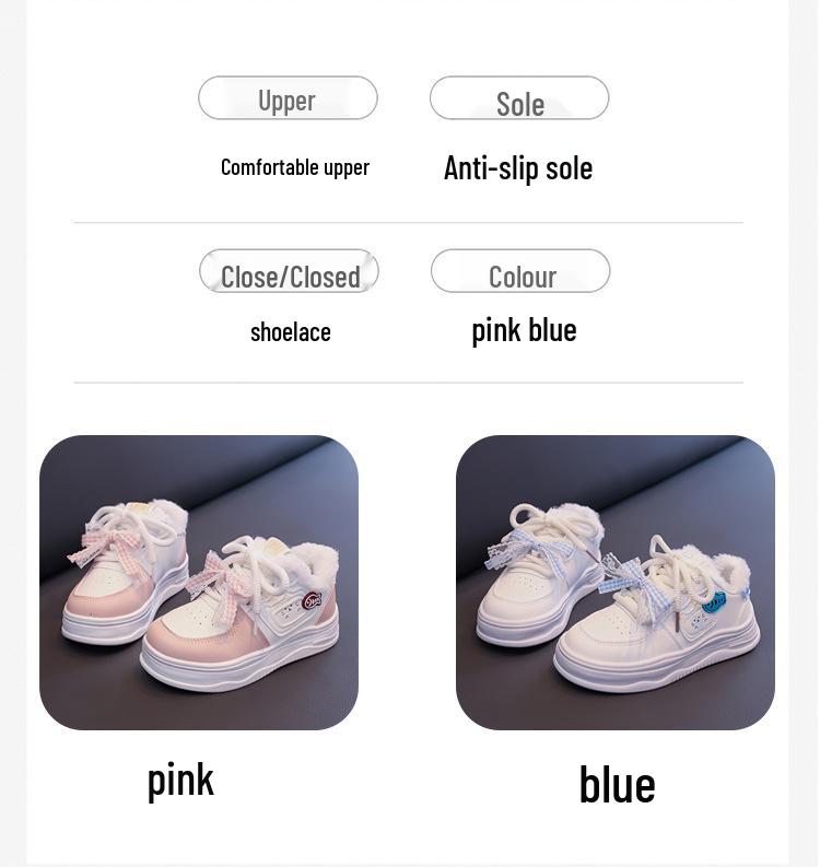 Versatile Children's Winter Plus Velvet Cat-Design Casual Warm Sneakers - White, Women's Sports Flat Shoes