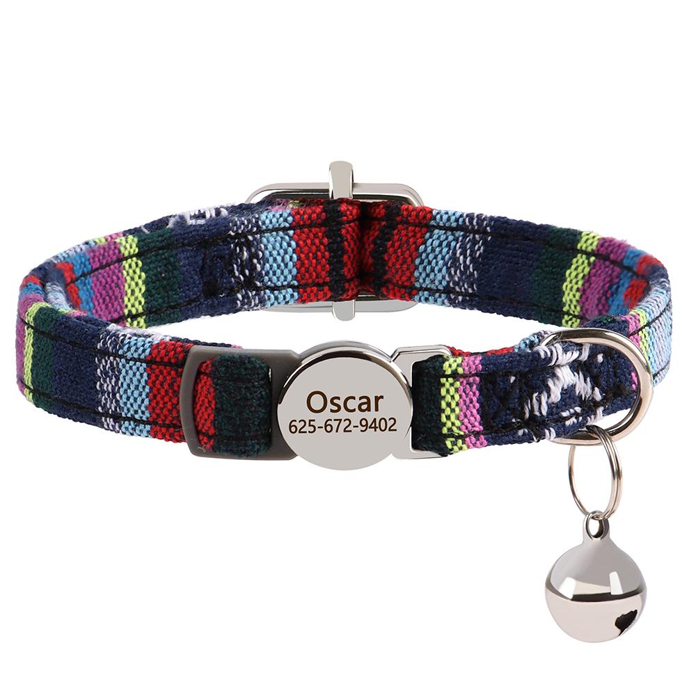 Custom Nylon Cat Collar Quick Release Small Dog Cats Collars Adjustable Pet Kitten Necklace With Bell Safety Breakaway For Cats