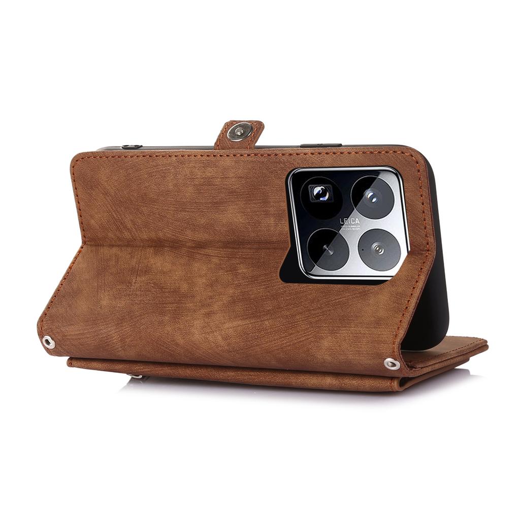 For Xiaomi 15 Pro Case Zipper Pocket 9 Card Slots PU Leather Phone Cover with Wrist Strap