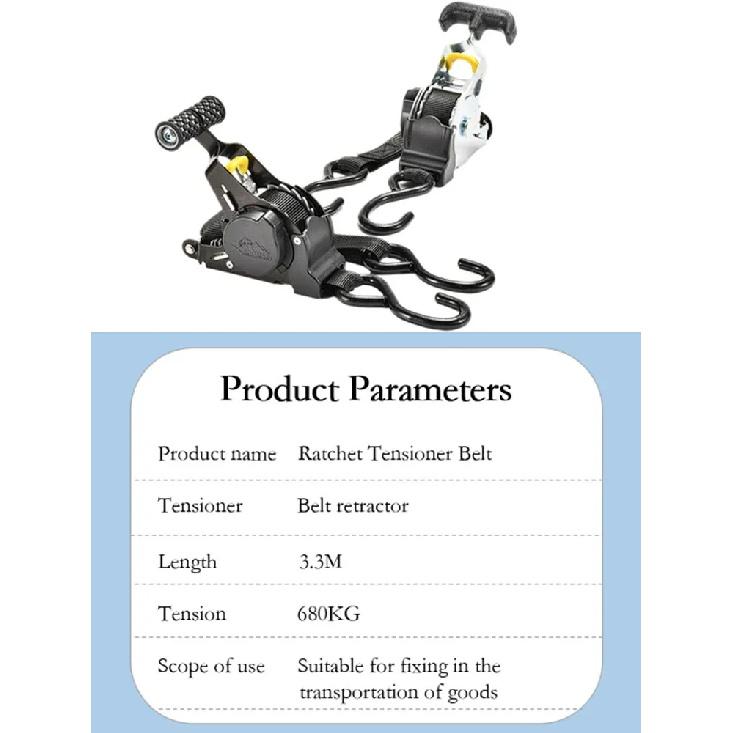 2pcs Auto Retractable Ratchet Tie Down Straps 1500lbs 3.3m Heavy Duty Padded Handle Secure Cargo Motorcycle Luggage