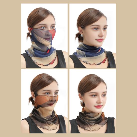 Women Floral Chiffon Ring Scarf Neck Guard False Collar Elastic Bib Wraps Travel Scarf Versatile Accessory