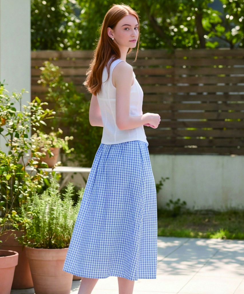 HYBERNAT Picnic Gingham Elastic Long Skirt