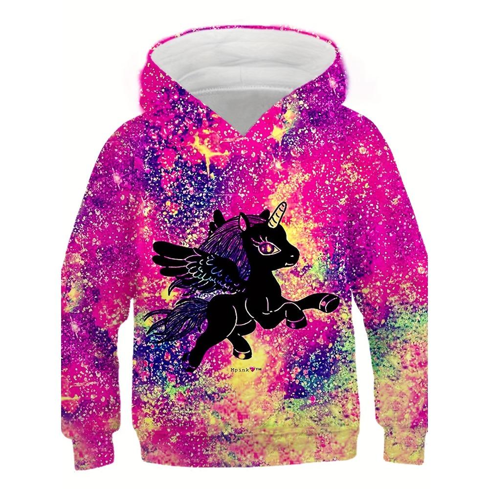 Girls Unicorn Cute 3D Print Hoodie Boys Stylish Hooded Sweatshirt Spring and Autumn Unicorn Childhood Pink Black