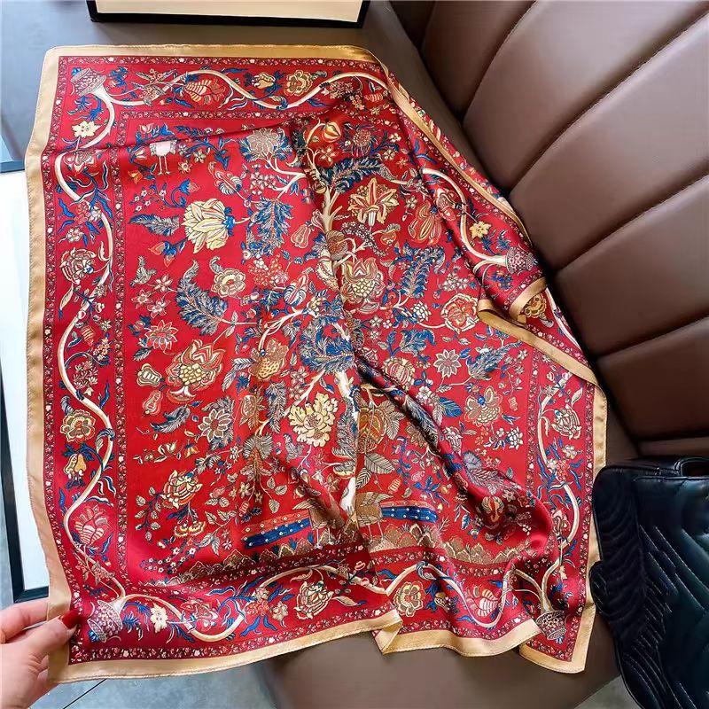 100% Mulberry Silk Plain Crepe Satin Square Scarf High-end Women's Spring, Summer and Autumn Temperament Simple Fashion Silk Scarf Scarf