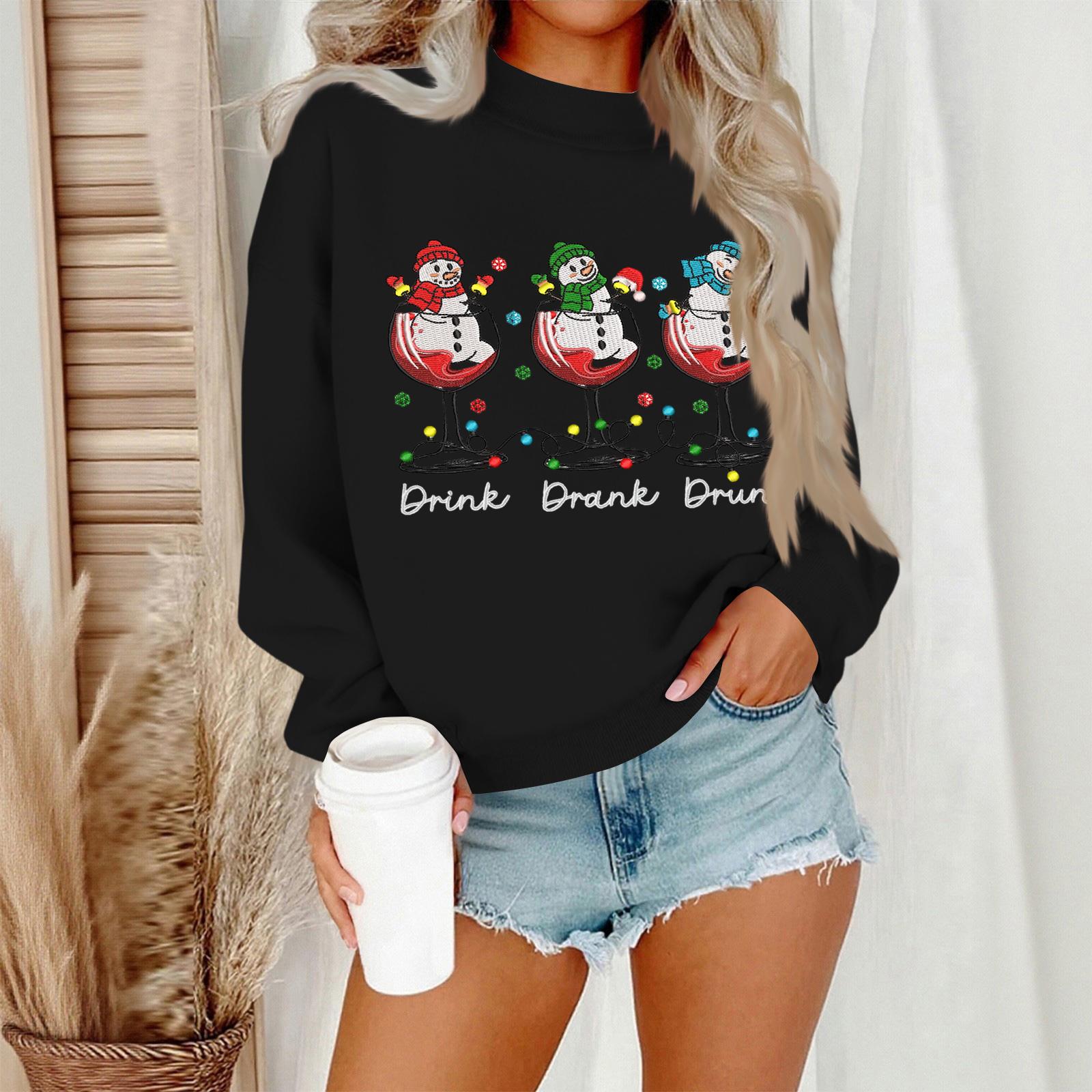 

Женский повседневный модный свитшот с круглым вырезом и длинными рукавами с рождественским принтом M чёрный