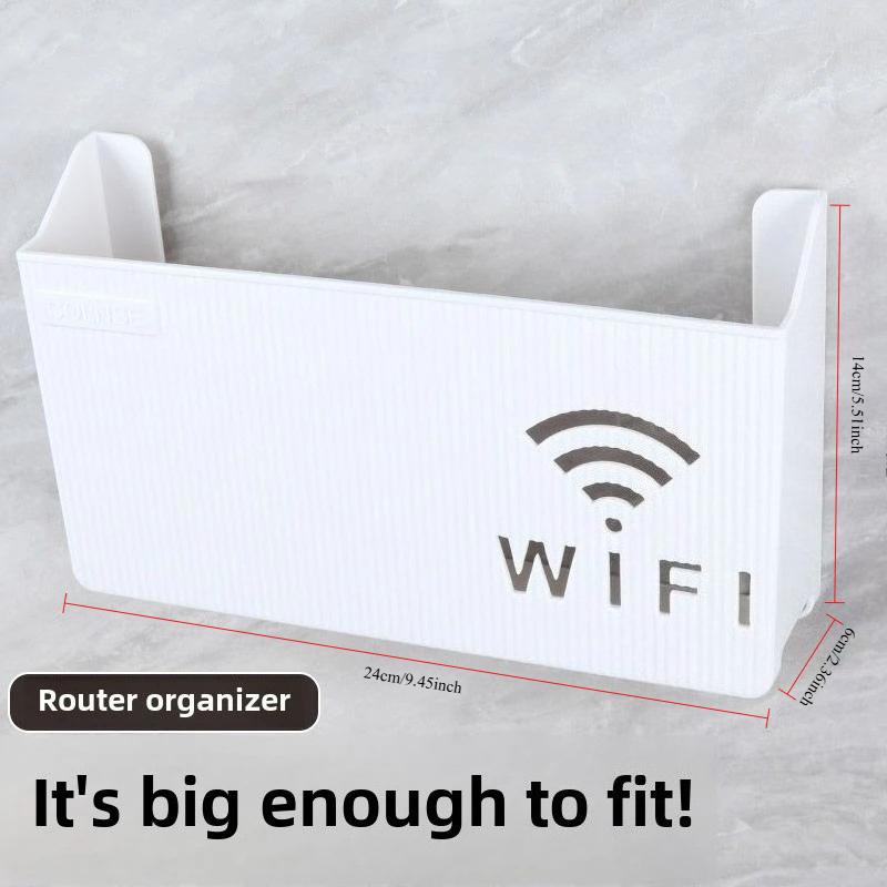 Veggfeste WiFi-rutelhylle - Oppbevaringsboks i ABS-plast med kabelhåndtering, Hengende organizer for strømlister og hjemmedekor