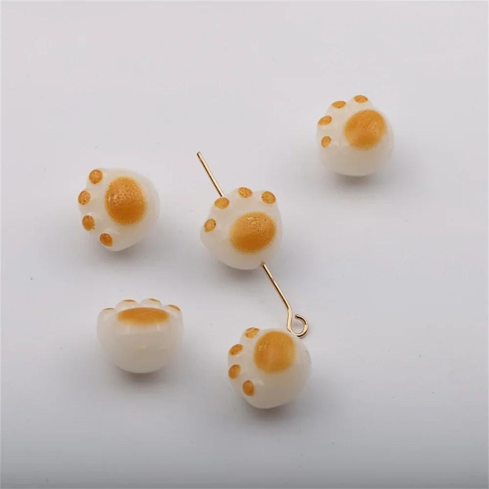 CH79 12 X11mm Candy Color Cartoon Cute Three-Dimensional Cat Claw Cat Palm Minimalist Straight Hole String Beads DIY Bracelet