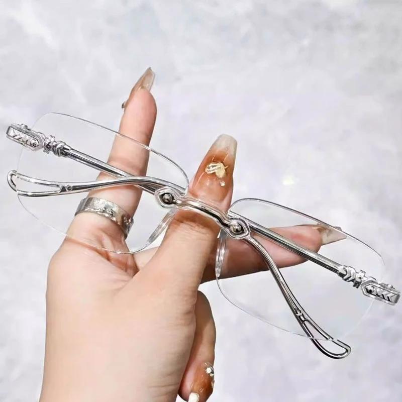 Новые модные безободковые очки для женщин и мужчин Серебристые прямоугольные очки Антисиние очки с металлической оправой 1.5