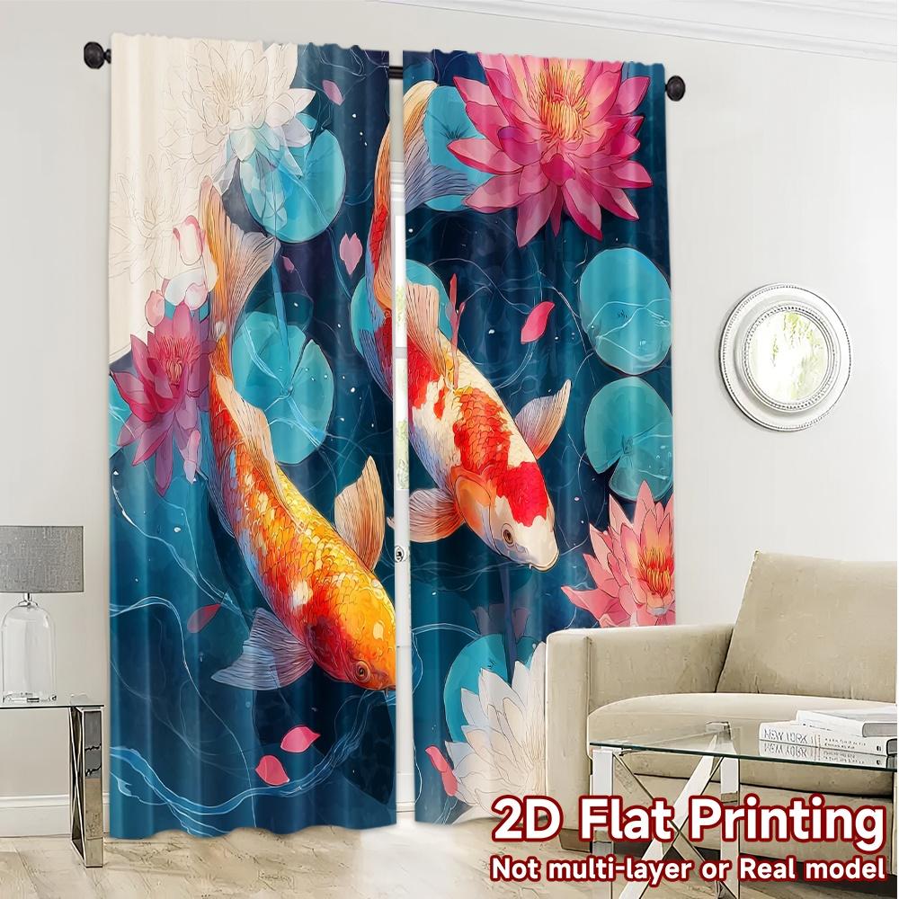 2pcs, 2D FLAT PRINTING Curtains (Without Rod) Koi Harmony Popular Curtain Fabric Versatile Fabric Curtains Room Decor Use for